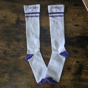 New Figs Socks Classic Stripes Purple White Sz L